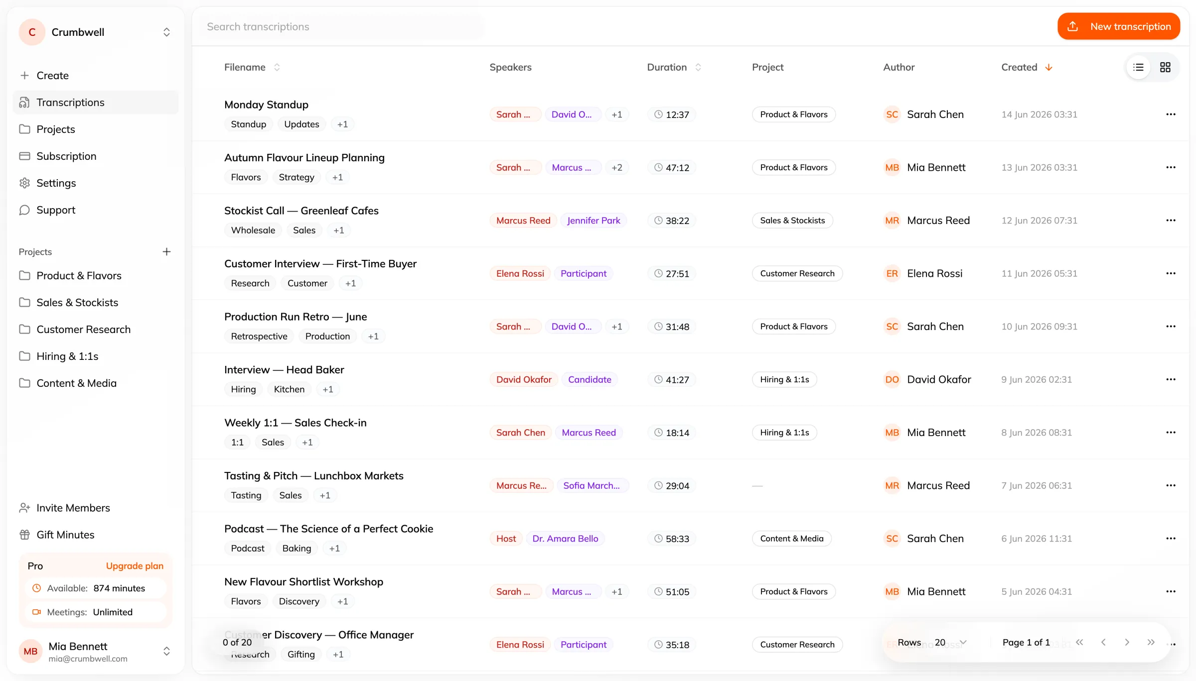 Specala AI recordings management interface